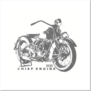 VINTAGE MOTORCYCLES I-CHIEF ENGINE 1939 Posters and Art